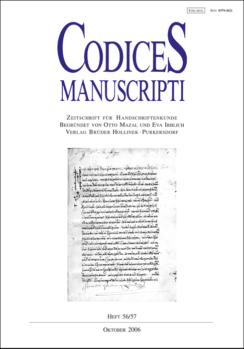 Codices Manuscripti, Heft 56/57, Oktober 2006