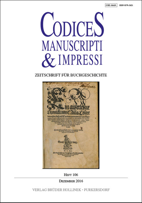 Codices Manuscripti & Impressi 106 (2016)